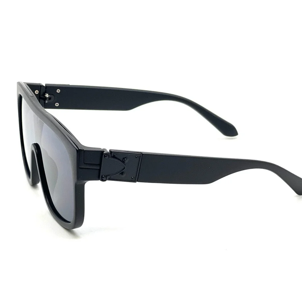 Flat Top Sunglasses Men's Fashion Oversized Square Frame‎ Dark Black Lens Luxury